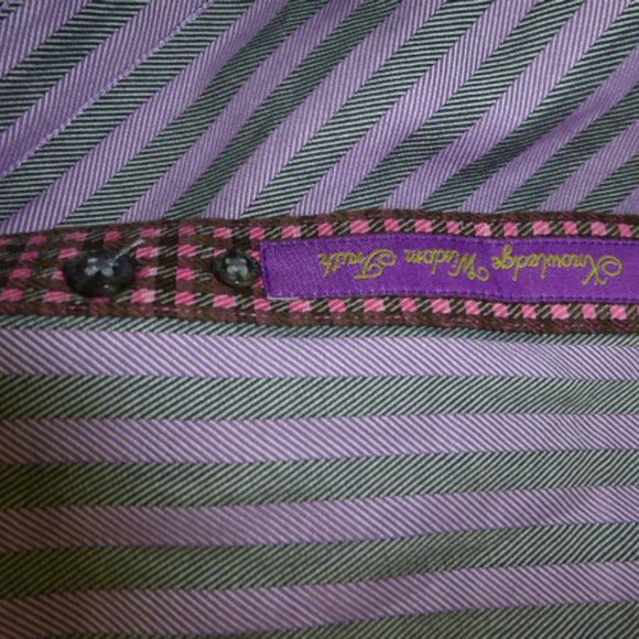 ROBERT GRAHAM SHIRT Purple black stripe contrast cuff cotton L - Picture 8 of 10